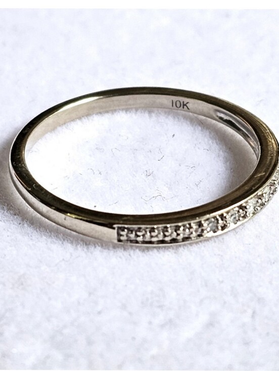 10k White Gold Cushion Cut Morganite Solitaire Ring & 10k Diamond Band Ring